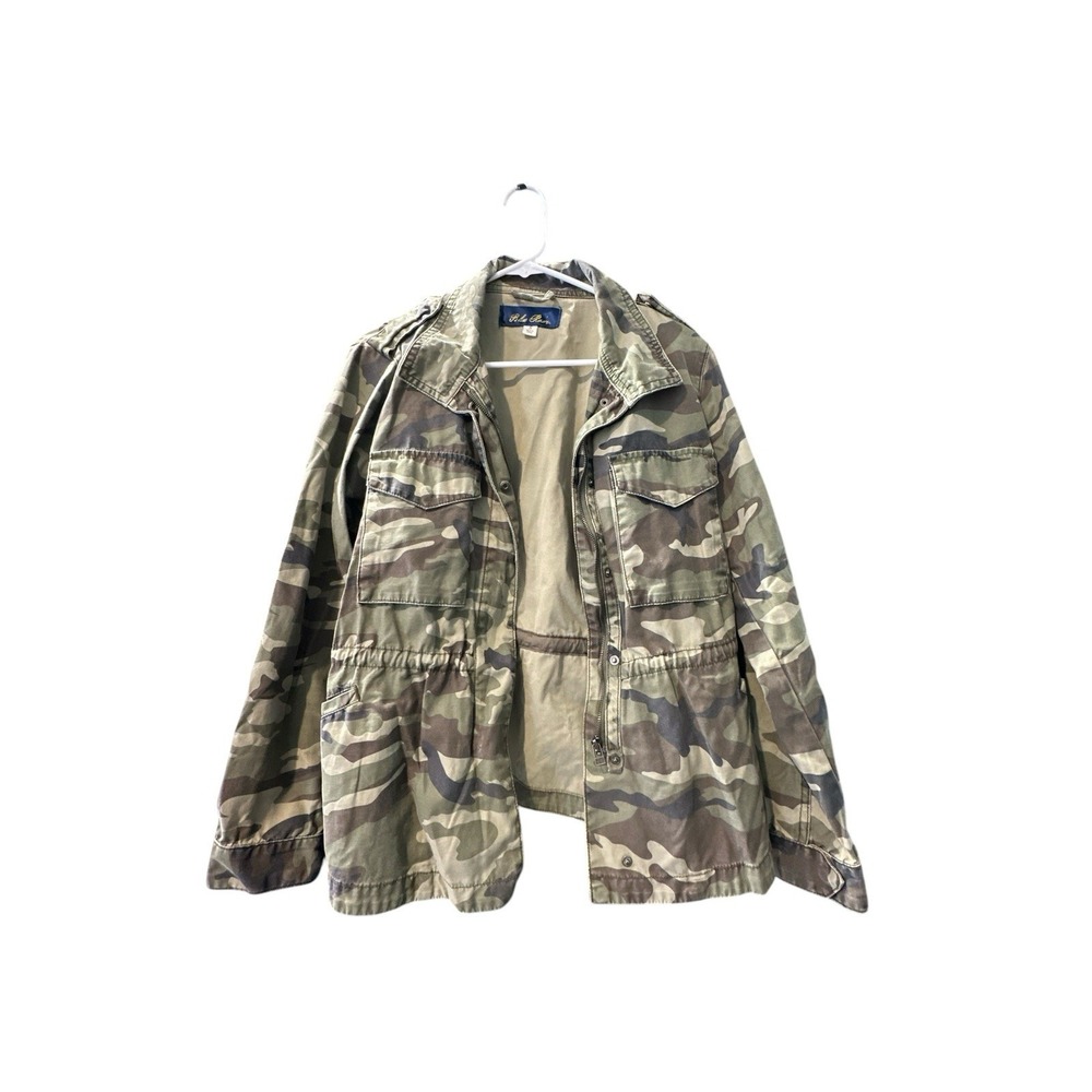 Blue Rain Women's Camouflage Camo Cinched Waist Full Zip Button Jacket Small EUC
